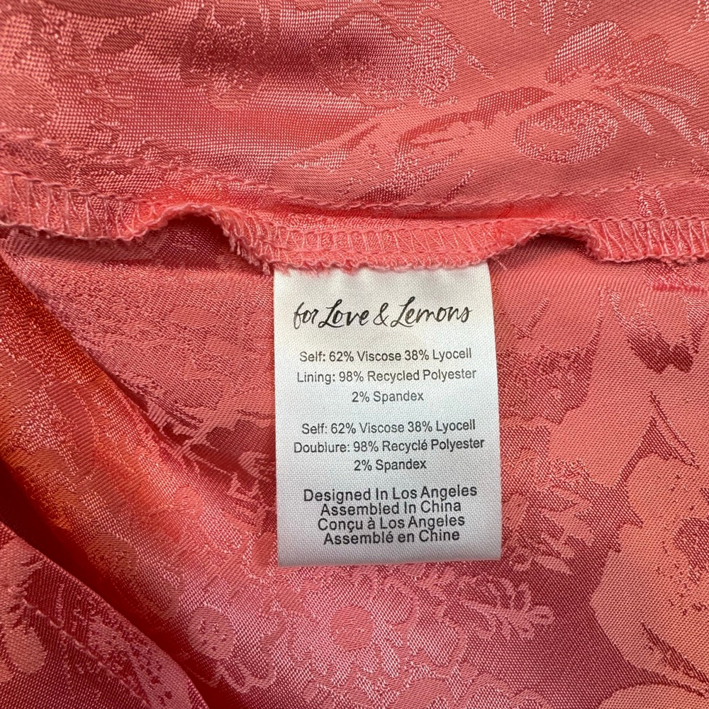 FOR LOVE & LEMONS Gabrielle Mini Dress Pink Satin Floral Rhinestone Strap XS - Picture 9 of 9